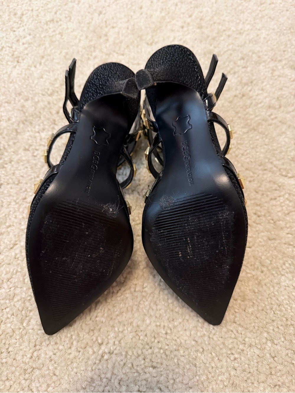 BCBGeneration Black Pointed-Toe T-Strap Pumps with Gold Studs - Picture 4 of 4